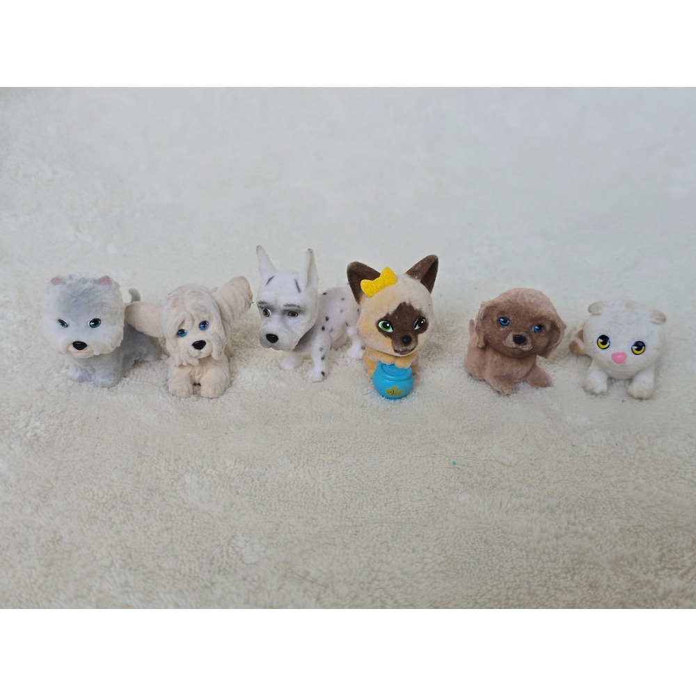 Vintage Flocked Mini Animal Figures Lot of 6 Cats and Dogs Siamese Dalmatian